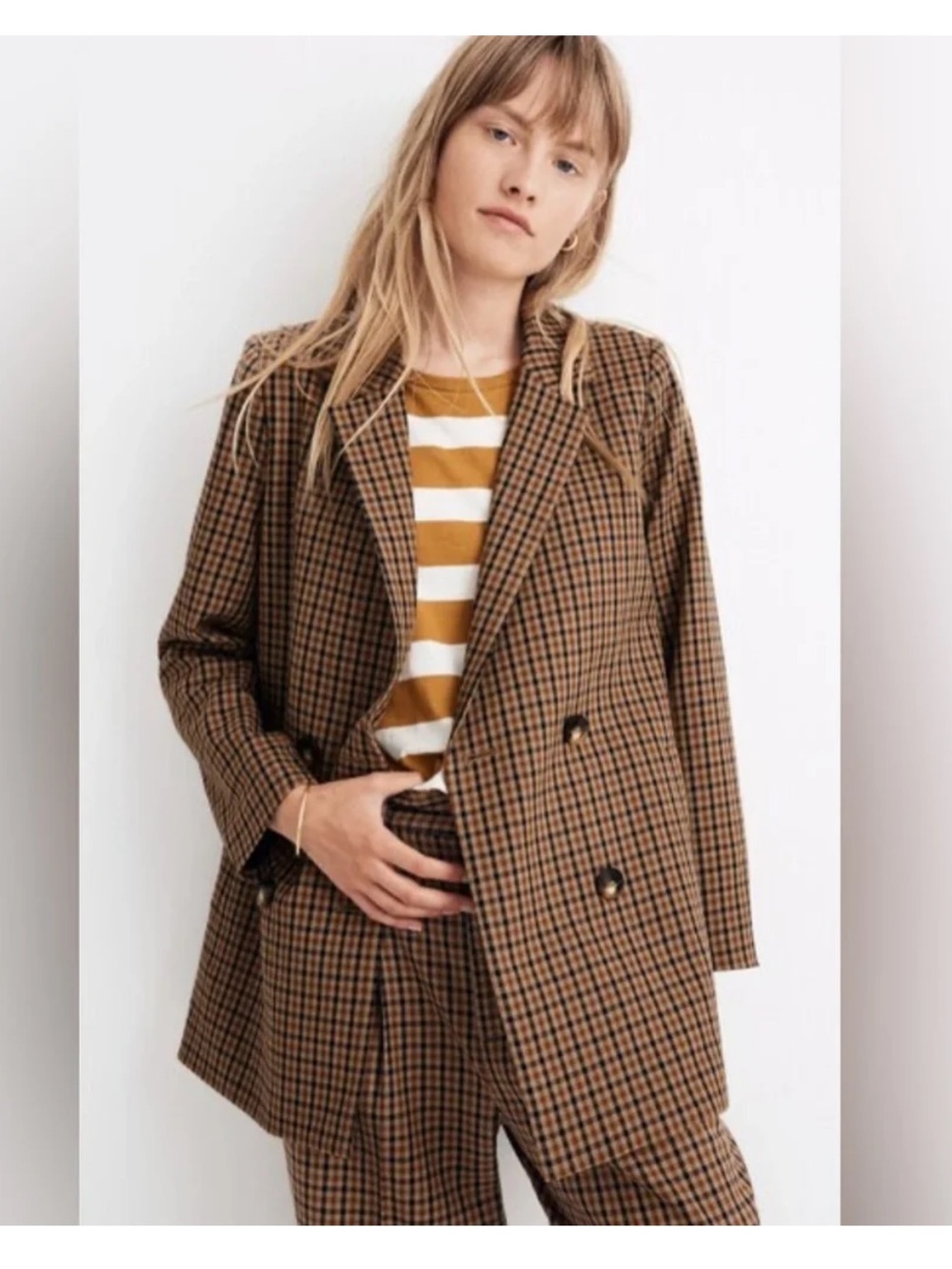 MADEWELL Caldwell Double Breasted Blazer in Mandell Plaid Size XXS